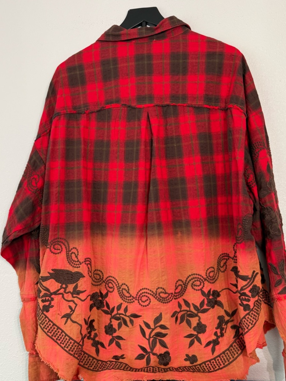 Oli & Hali Mineral Washed Plaid Embroidered Shirt Relaxed Cotton Women Size L - Picture 15 of 16